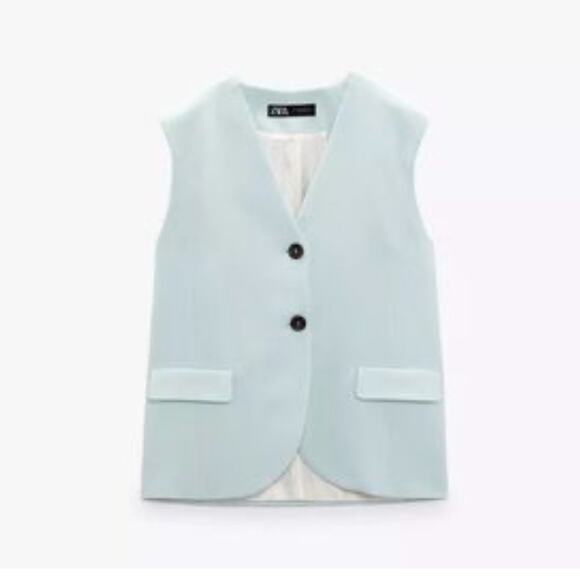 Zara Light Blue Button Down Vest - Picture 2 of 5